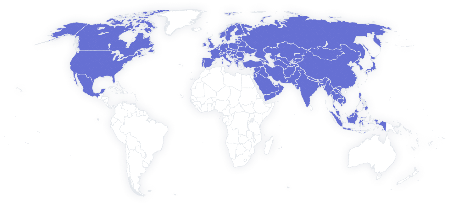 Mapa mundial que representa la distribución de empresas exportadoras de berries en México